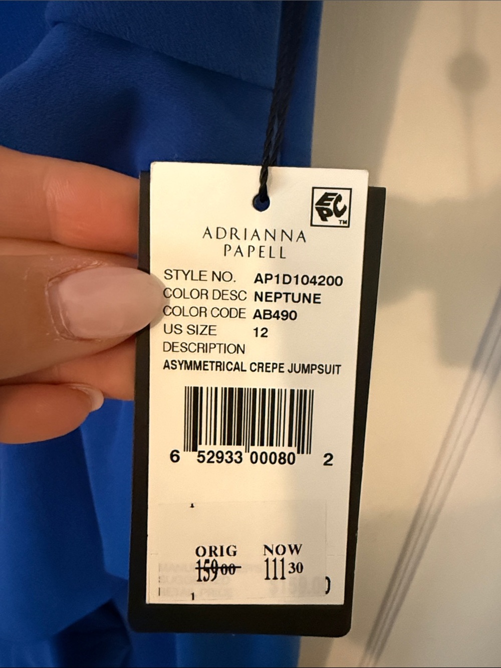 Adrianna Papell Neptune Blue Asymmetrical Crepe Jumpsuit - Picture 2 of 6
